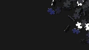 Quebra-cabeça 3d caindo sobre fundo preto, renderização 3d dinâmica de metal brilhante video