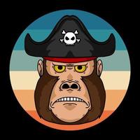 Gorila de dibujos animados con ilustración de vector de sombrero pirata