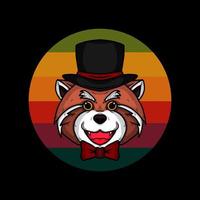 Retro Cute Red Panda Wearing Bow Tie Vector Illustration