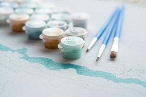 A set of colorful gouache for painting by numbers, drawing on canvas. photo