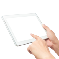 Hand using tablet computer mockup cutout, Png file