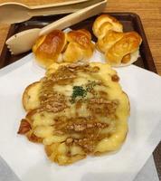 Delicious bread with pork floss mayonnaise freshly baked roll tasty breakfast photo