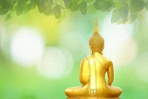 Buddha statue. background blurred flowers and sky with the light of the sun.Makha Bucha Day.Vesak Day.Asanha Bucha.Buddhist Lent. photo