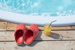 glass of juice by the pool photo