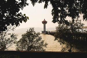 Blue lighthouse, sunset view. lighthouse sunset at afternoon view. Thailand photo