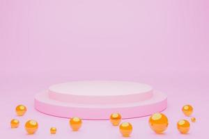 Mock-up Display Product Podium, 3D rendering. Abstract scene background. Cylinder podium on pink background. Product presentation, mock up, show cosmetic product, Podium, stage pedestal or platform photo