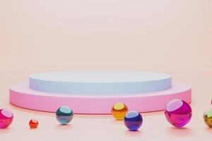 Mock-up Display Product Podium, 3D rendering. Abstract scene background. Cylinder podium on pink background. Product presentation, mock up, show cosmetic product, Podium, stage pedestal or platform photo