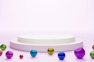 Mock-up Display Product Podium, 3D rendering. Abstract scene background. Cylinder podium on pink background. Product presentation, mock up, show cosmetic product, Podium, stage pedestal or platform photo
