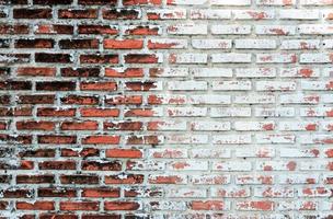 Empty old brick wall texture background with copy space. Peeling plaster texture. Vintage brick wall background. Abstract for web banner. photo