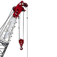 Construction crane for heavy lifting isolated on white background. Construction industry. Crane for lift with 50T safe working load. Crane for rent. Crane dealership for construction business. photo