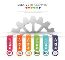 Industry presentation model with gears cogwheels 6 steps. vector