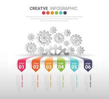 Industry presentation model with gears cogwheels 6 steps. vector