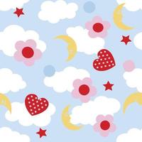 Love heart star moon flower seamless repeat pattern vector