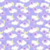 Purple sky with flowers seamless repeat pattern vector