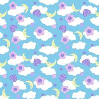 Blue sky with flowers seamless repeat pattern vector