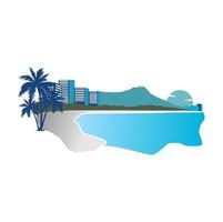 The beach and hotel illustration vector