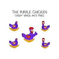 las alas crujientes de pollo púrpura y el vector de ilustración ftries