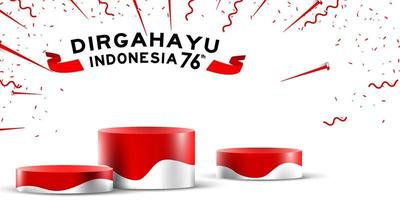 indonesia independence day empty podium display or pedestal display decoration with cylinder stand concept for product and promo. 17 august 76 years of indonesia vector