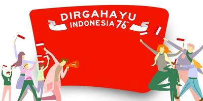 tarjeta de felicitación del día de la independencia de indonesia con ilustración de concepto de espíritu joven. 76 tahun kemerdekaan indonesia se traduce como 76 años día de la independencia de indonesia. vector