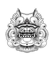 Balinese traditional culture ritual mask. Hindu ethnic spiritual symbol. Vector outline design isolated for tattoo, t-shirt, textiles