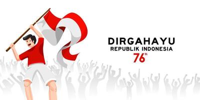 Dirgahayu Kemerdekaan Republik Indonesia means Happy Indonesian Independence Day Celebration. Young people celebration 76 years indonesia freedom with spirit and joy vector