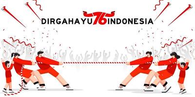 Indonesia traditional special games during independence day, Family, kids tug of war together with joy