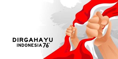 17 de agosto tarjeta de felicitación del día de la independencia de indonesia con las manos apretadas, símbolo del espíritu de libertad. uso para banner y fondo. vector
