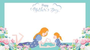 Happy mother day Child daughter congratulates mom playing and laughing with hands showing heart shape symbol vector