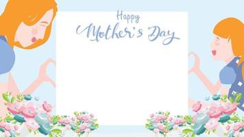 Happy mother's day banner. Child daughter congratulates mom playing and smiling happiness together with hands showing heart shape symbol. Copy space for text. Vector flat design style. - vector