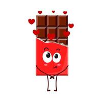 Cute cartoon chocolate with the emotion of falling in love. Vector symbol highlighted on a white background for a mascot, books, postcards and much more.