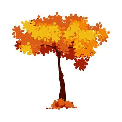 Cartoon autumn tree isolated on a white background. Vector element for fall landscape, autumn cards, kids books.