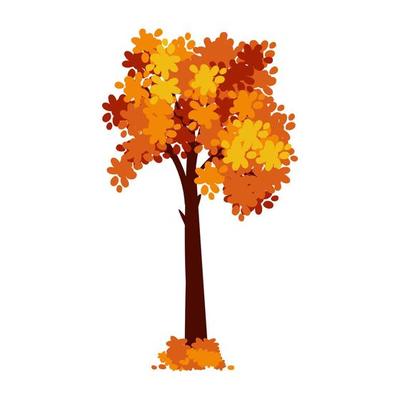 Cartoon autumn tree isolated on a white background. Vector element for fall landscape, autumn cards, kids books.