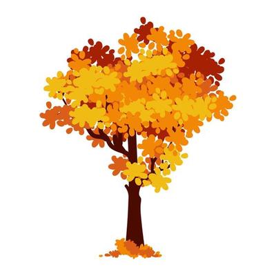 Cartoon autumn tree isolated on a white background. Vector element for fall landscape, autumn cards, kids books.