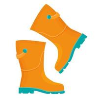 Yellow cartoon rubber boots isolated on a white background. Vector element for autumn design.