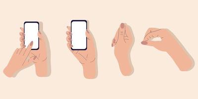 Hands holding smartphones are insulated with vector illustrations of the set. Modern technologies of infographic design. Mobile phone