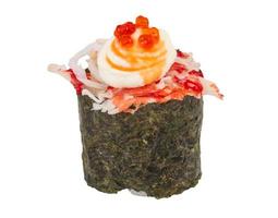 sushi kani with sauced slices of crab shrimp isolated on white background photo