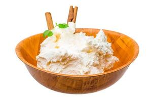 Cottage cheese in dish photo