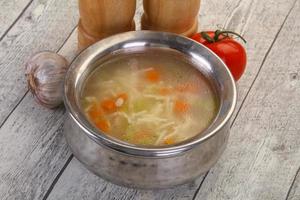 Chicken soup with noodles photo