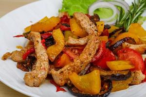 Fried pork with vegetables photo