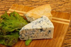 Blue cheese  with salad leaves photo