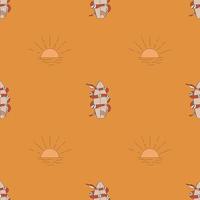 Seamless Pattern In Doodle Style. A Snake Around a Surfboard. Hand Drawn Vector. vector