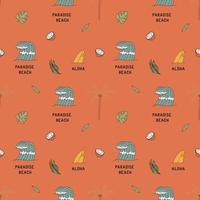 Seamless Pattern With Elements For Surfing. Palm Trees, Waves and Surf Boards in the Doodle Style. vector
