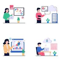 Pack of Data Management Flat Illustrations vector