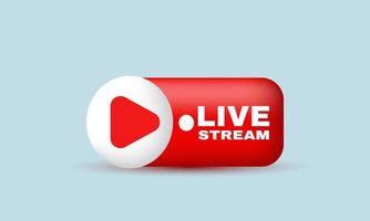 unique realistic red live play video streaming vector 3d icon design isolated on