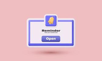 página de notificaciones de recordatorio 3d realista única flotante aislada en vector