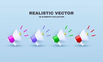 unique realistic 3d set icon design loudspeaker megaphone colorful isolated on vector