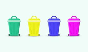 unique realistic set four 3d trash can isolated on vector