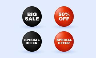 unique realistic 3d set glossy sale buttons badges product isolated on vector