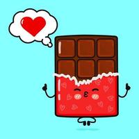 lindo chocolate divertido haciendo yoga con burbuja de habla. icono de ilustración de personaje kawaii de dibujos animados dibujados a mano vectorial. aislado sobre fondo azul. concepto de personaje de chocolate vector