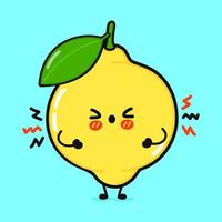 Cute angry lemon character. Vector hand drawn cartoon kawaii character illustration icon. Isolated on blue background. Sad lemon character concept